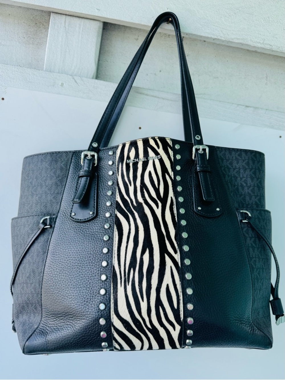 Michael Kors Black Leather Tote with Zebra Stripe